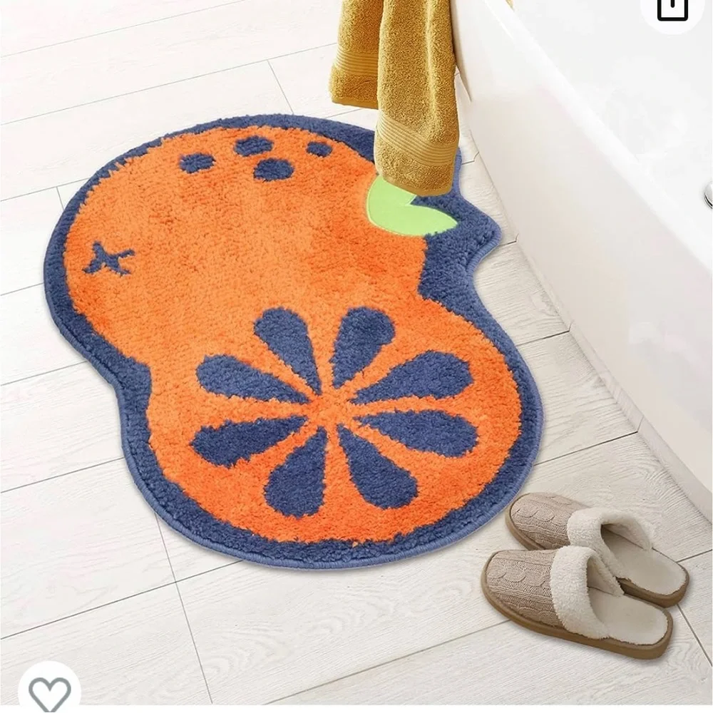 Brand new small orange cartoon fruit blue fluffy bathroom/ kitchen / kids rug.